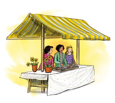 3 Kinder an einem Marktstand