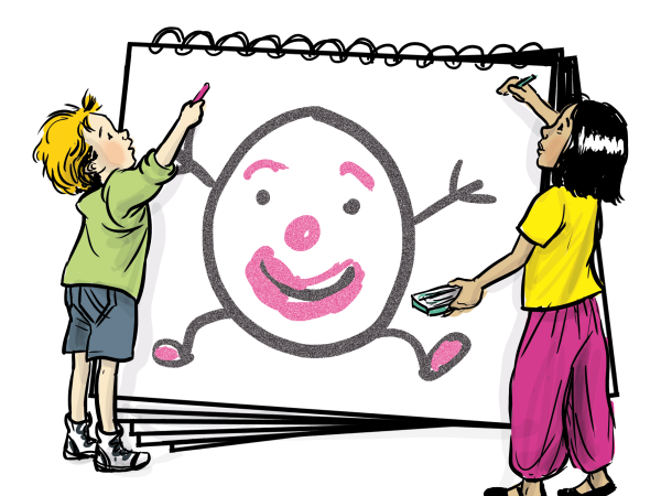 2 Kinder zeichnen ein Smiley - Illustration